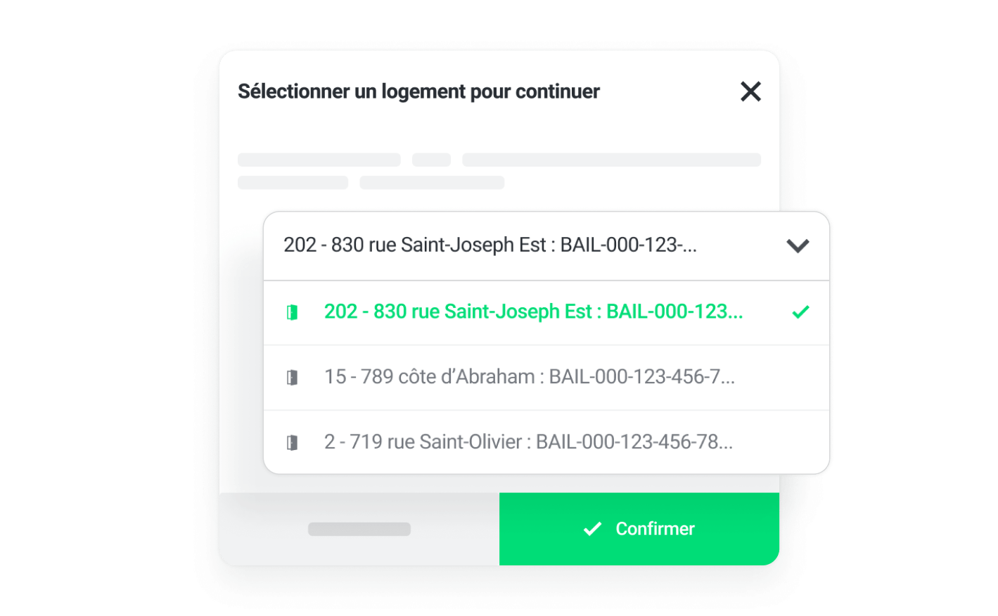 Sélectionnez le bail à renouveler