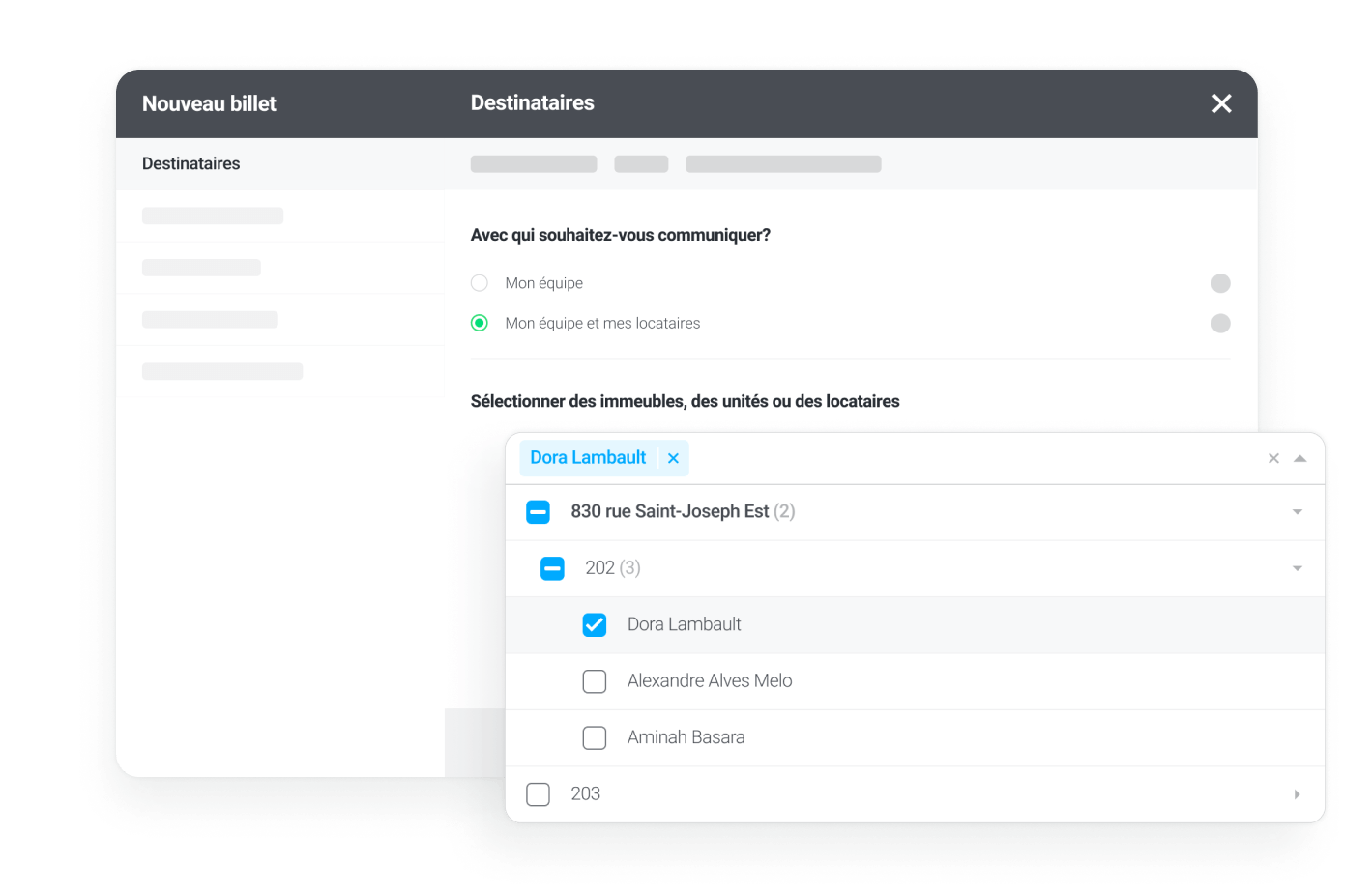 Sélectionnez le ou les destinataire(s) du message
